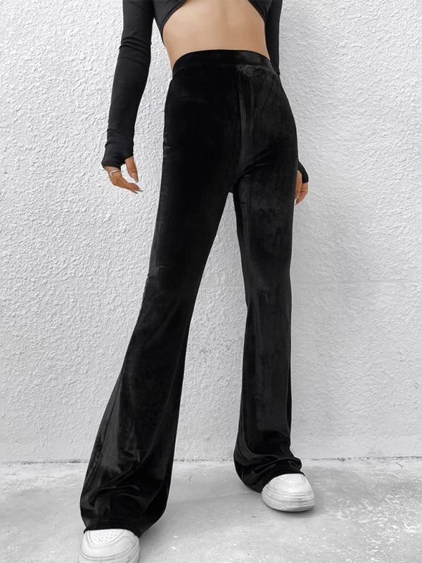 Velvet High Waist Black Flares