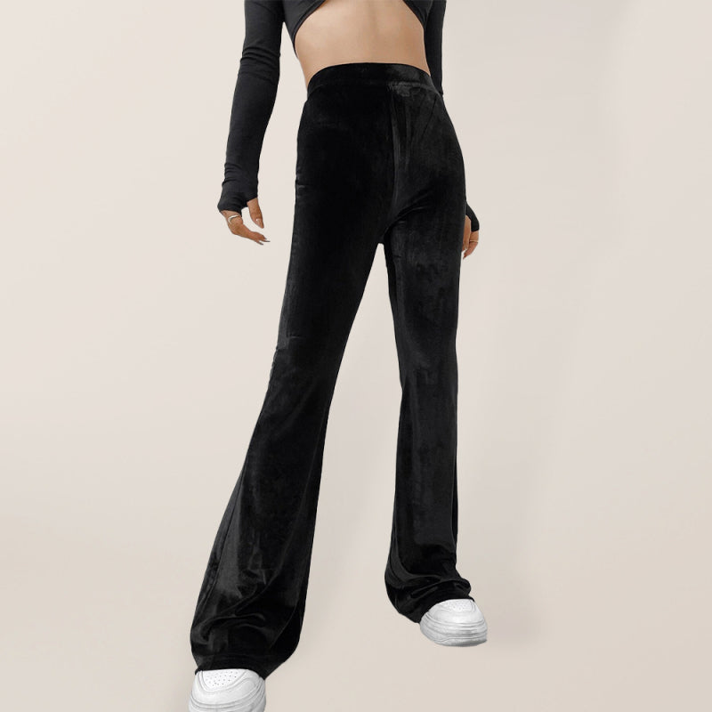 Velvet High Waist Black Flares