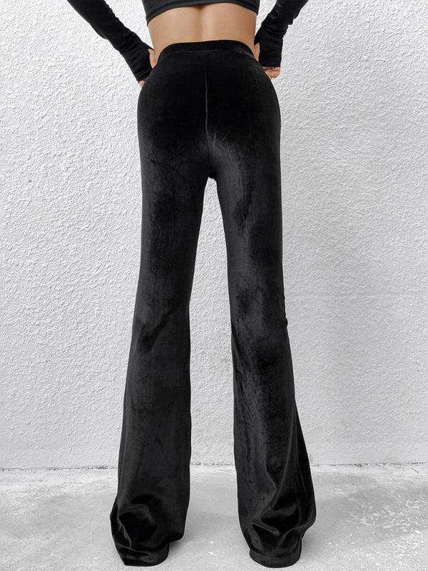 Velvet High Waist Black Flares