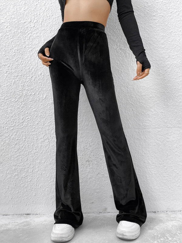 Velvet High Waist Black Flares