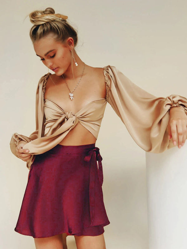 Satin Wrap Mini Skirt