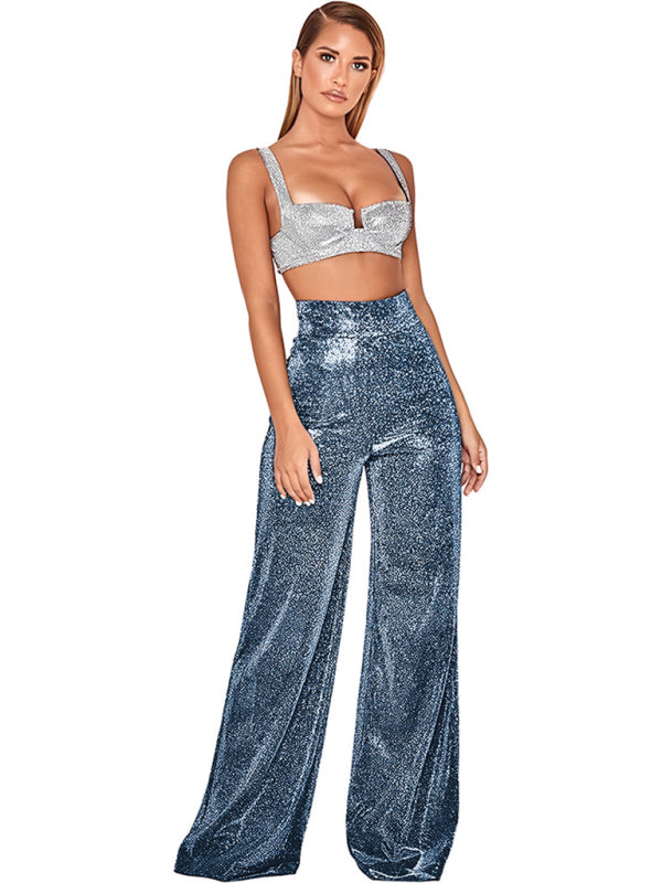 Disco Glitter Wide Leg High Waist Bell Bottom Flares