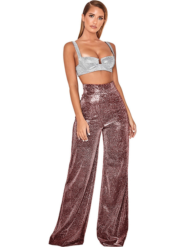 Disco Glitter Wide Leg High Waist Bell Bottom Flares
