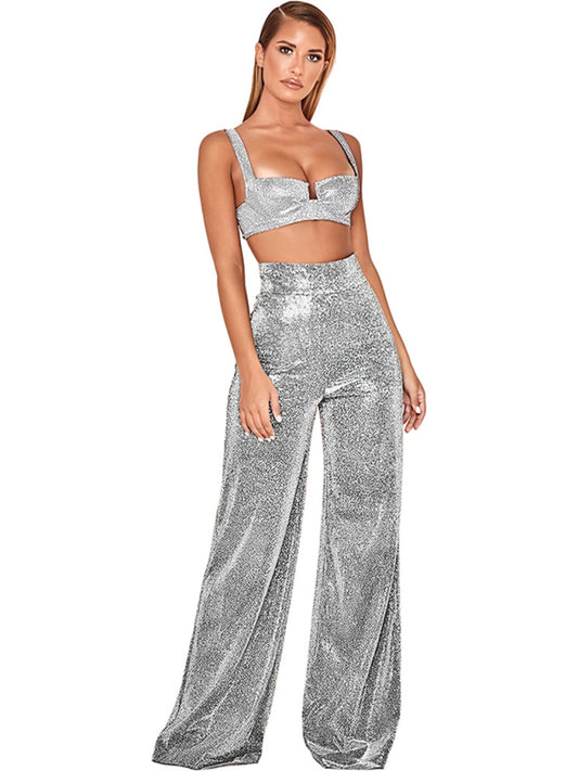 Disco Glitter Wide Leg High Waist Bell Bottom Flares