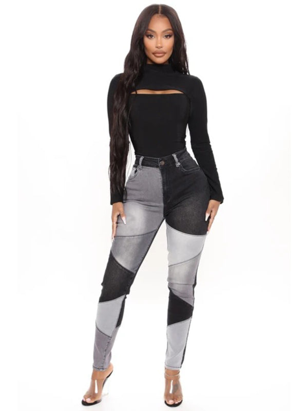 Colorblock Denim Skinny Jeans