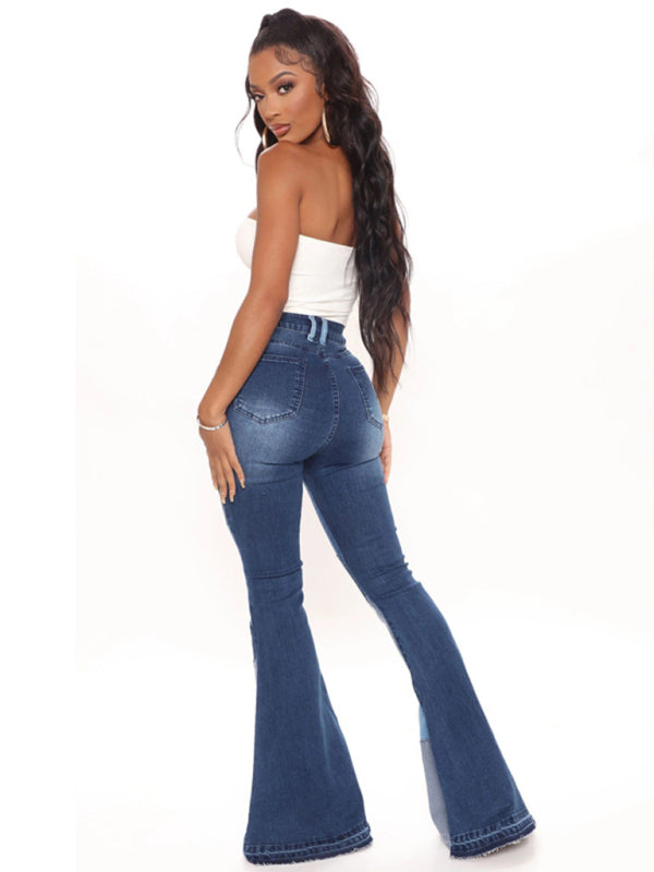 Colorblock High Waist Flared Denim Jeans