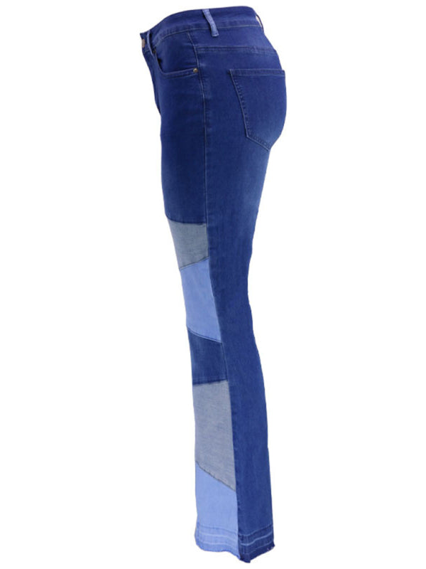 Colorblock High Waist Flared Denim Jeans
