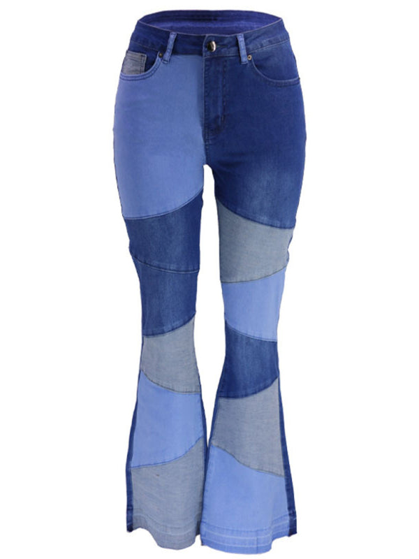 Colorblock High Waist Flared Denim Jeans