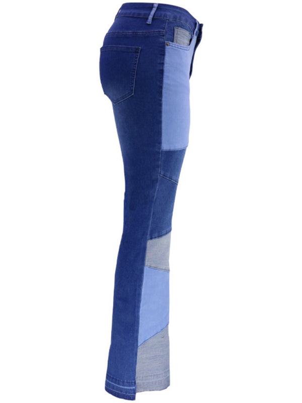 Colorblock High Waist Flared Denim Jeans