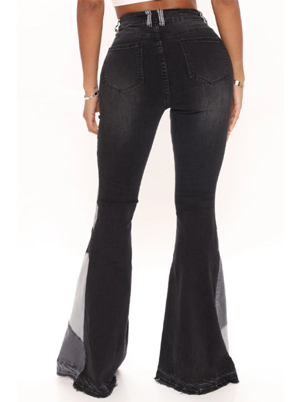 Colorblock High Waist Flared Denim Jeans