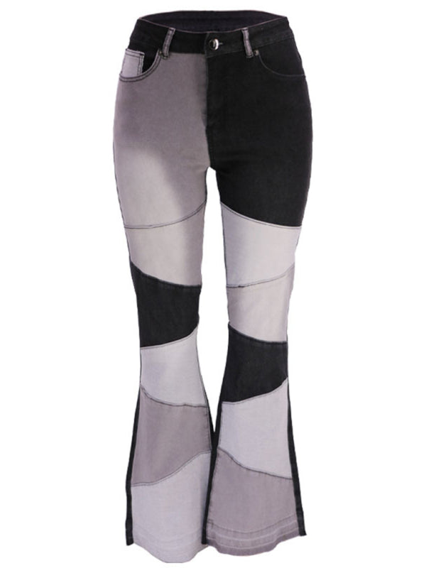 Colorblock High Waist Flared Denim Jeans