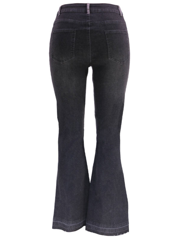 Colorblock High Waist Flared Denim Jeans