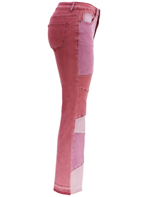 Colorblock High Waist Flared Denim Jeans