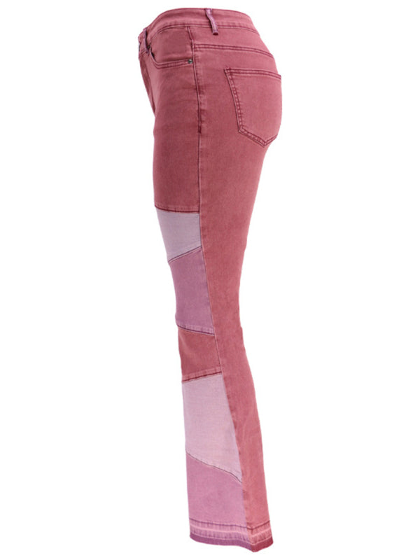 Colorblock High Waist Flared Denim Jeans