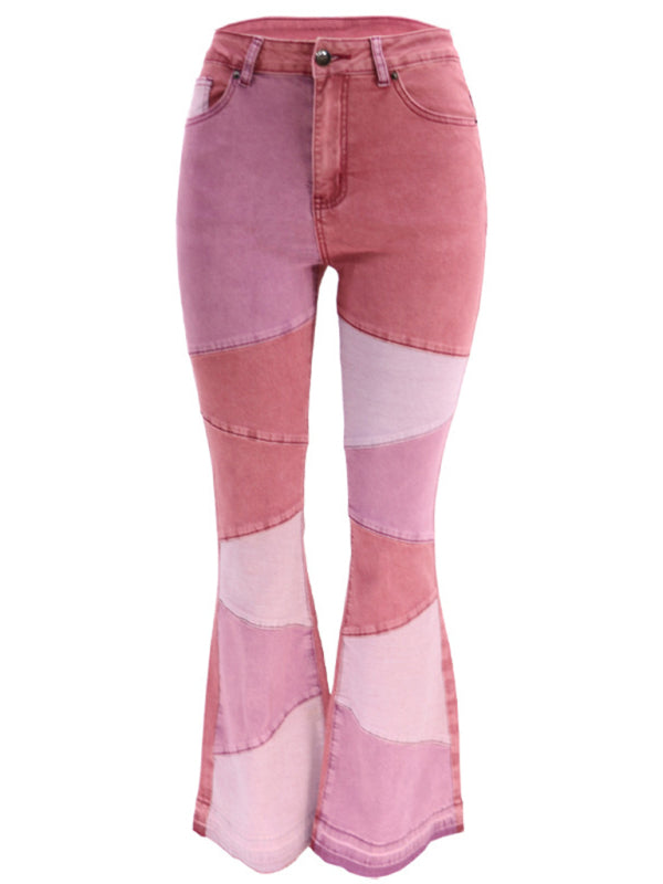Colorblock High Waist Flared Denim Jeans