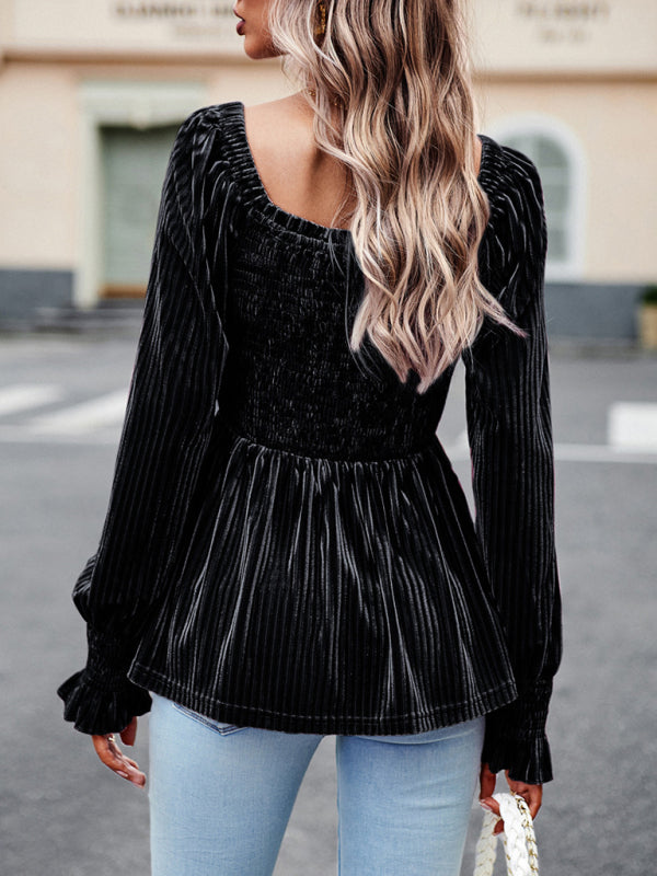 Velvet Ruffle Long Sleeved Top
