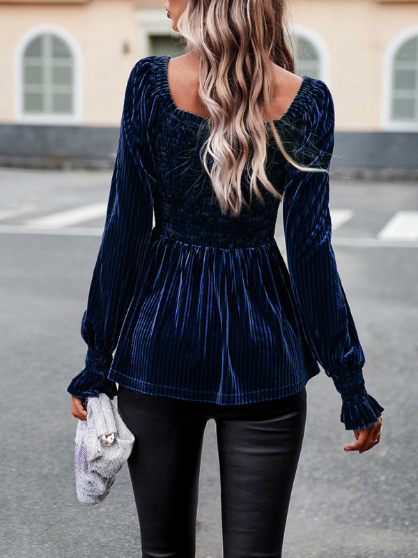 Velvet Ruffle Long Sleeved Top