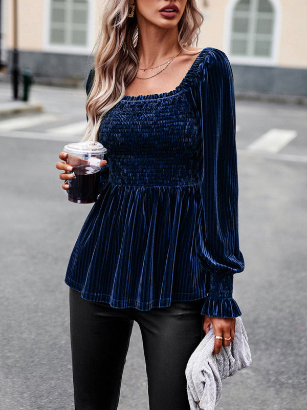 Velvet Ruffle Long Sleeved Top