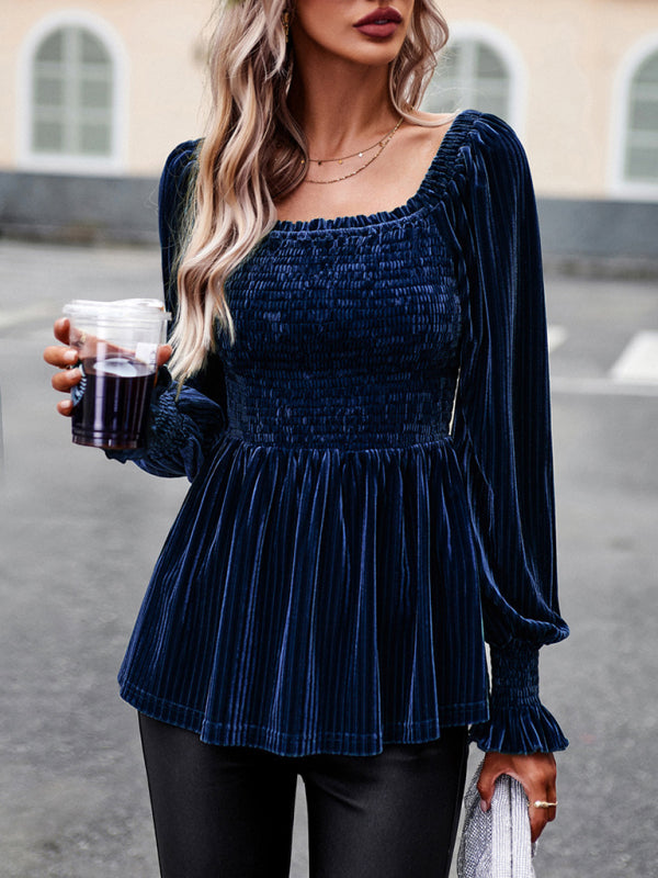 Velvet Ruffle Long Sleeved Top