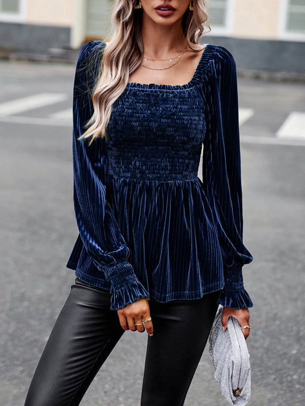 Velvet Ruffle Long Sleeved Top