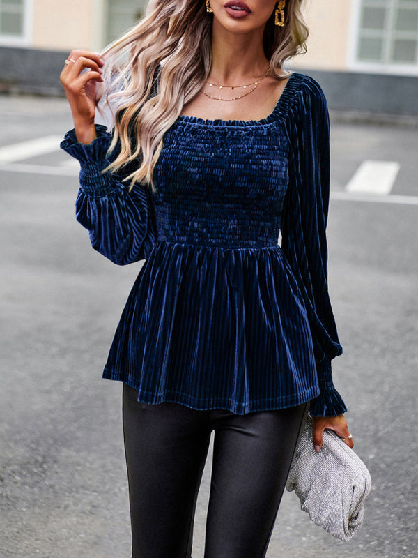 Velvet Ruffle Long Sleeved Top