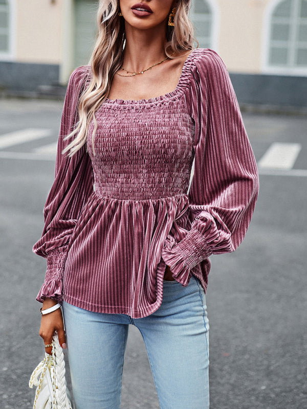 Velvet Ruffle Long Sleeved Top