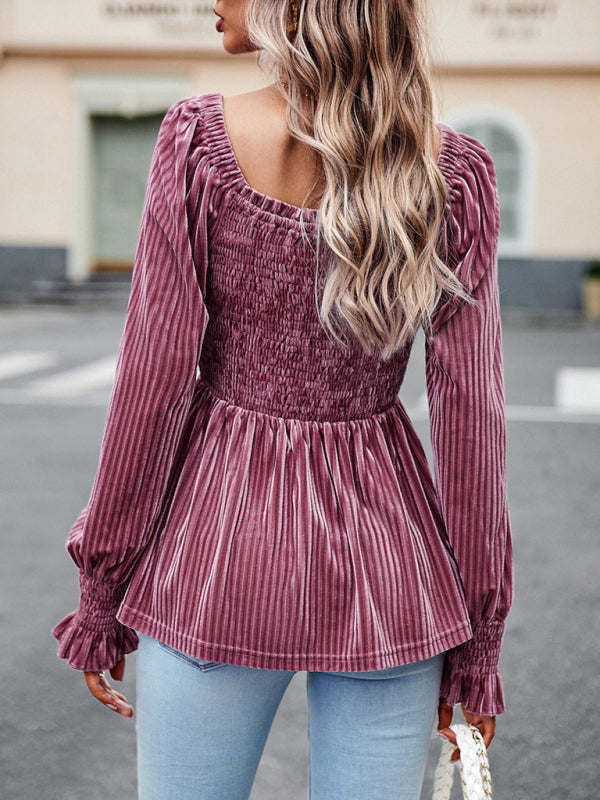 Velvet Ruffle Long Sleeved Top