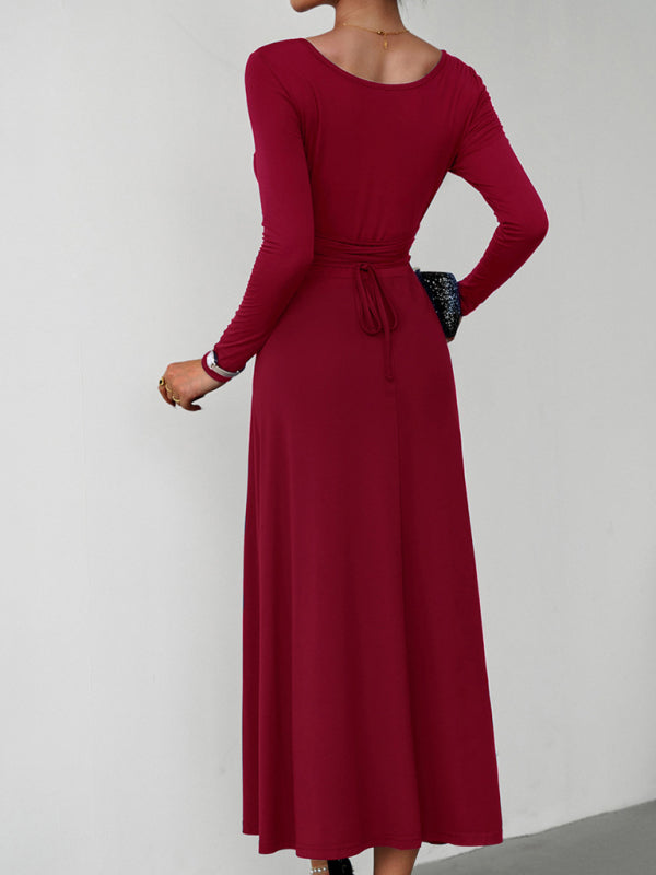Elegant Waist Long Sleeve Maxi Dress