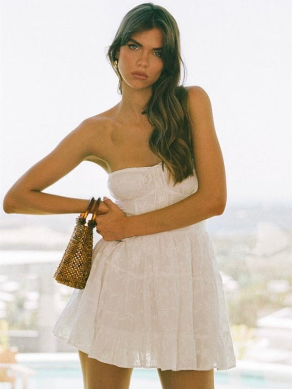 White Embroidered Lace A-Line Dress