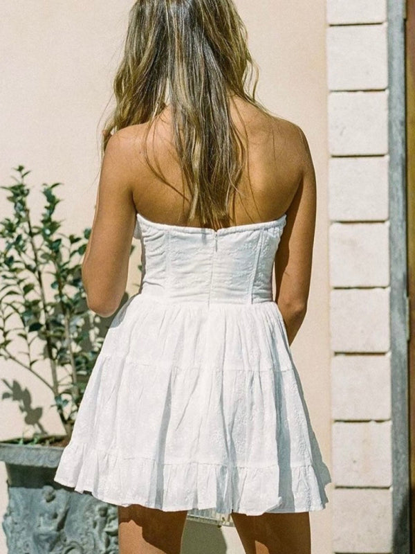 White Embroidered Lace A-Line Dress