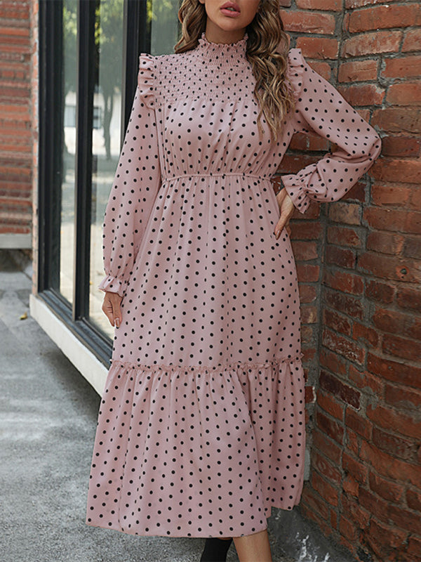 Polka Dot Long Sleeve Mid Length Dress