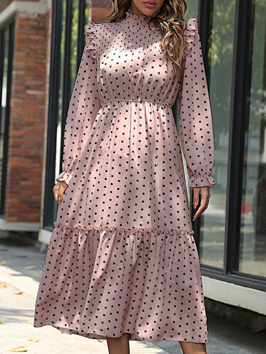 Polka Dot Long Sleeve Mid Length Dress