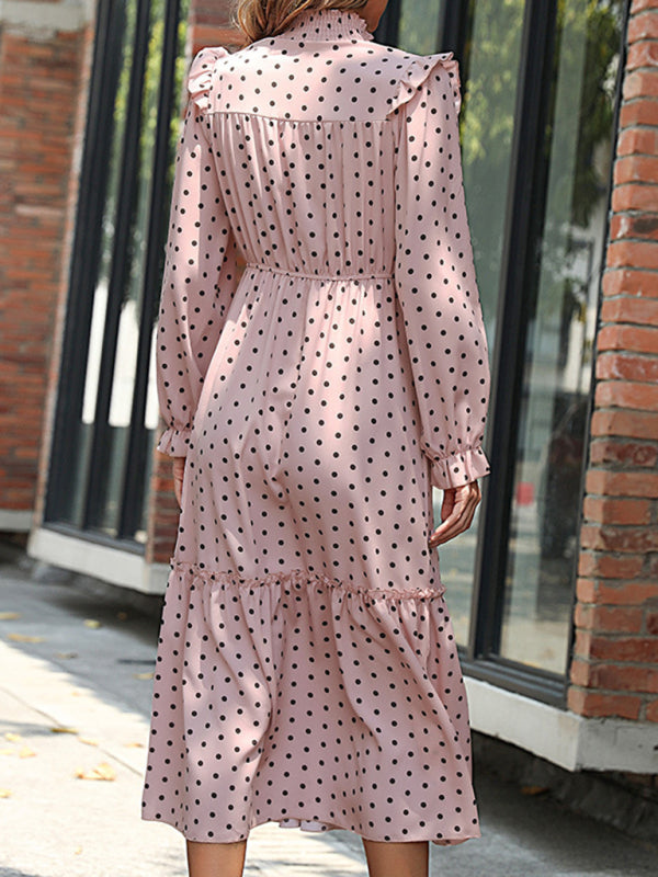 Polka Dot Long Sleeve Mid Length Dress