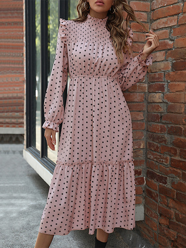 Polka Dot Long Sleeve Mid Length Dress