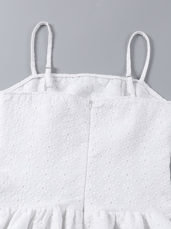 White French Embroidery Ruffle Skirt Dress