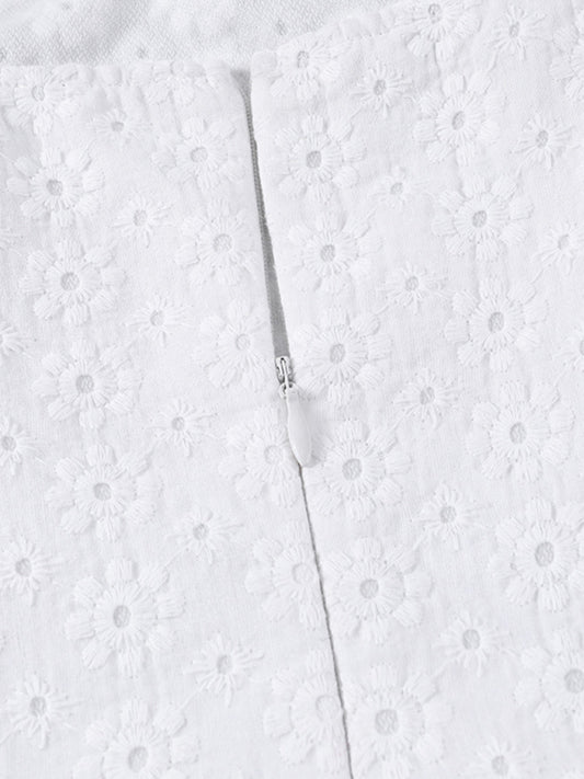 White French Embroidery Ruffle Skirt Dress