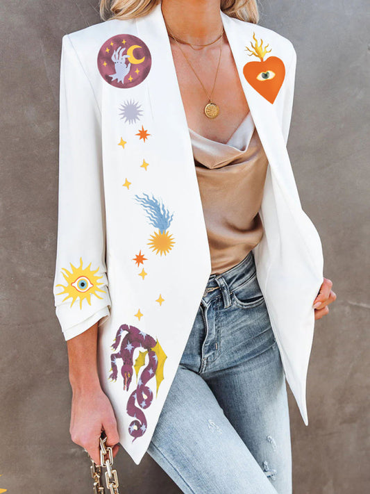 Circus Mystic Blazer Jacket Long Sleeve White and Graphic Decals