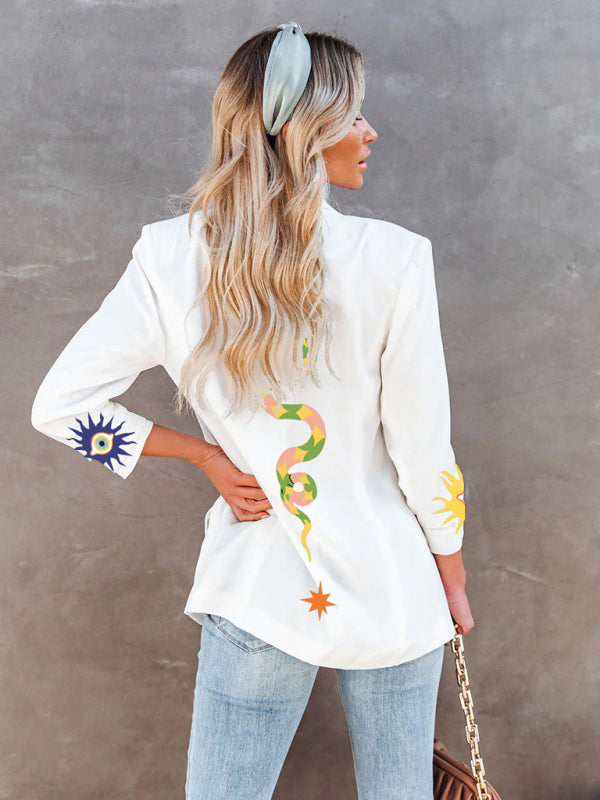 Circus Mystic Blazer Jacket Long Sleeve White and Graphic Decals