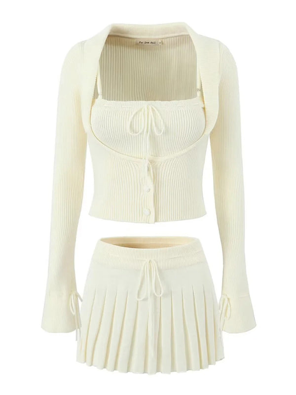 Preppy Cardigan Top and Mini Knitted Set