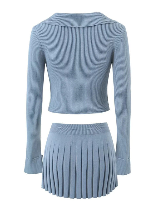 Preppy Cardigan Top and Mini Knitted Set