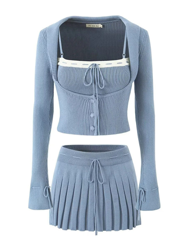 Preppy Cardigan Top and Mini Knitted Set