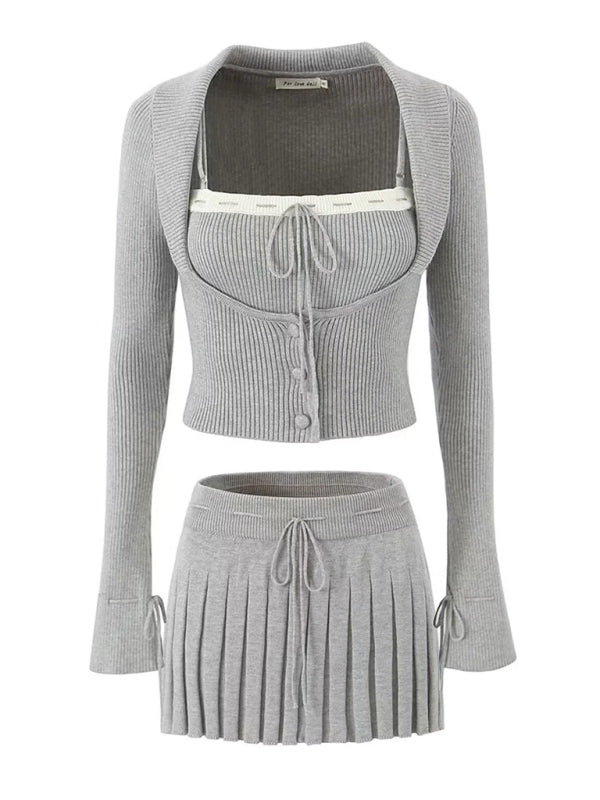 Preppy Cardigan Top and Mini Knitted Set