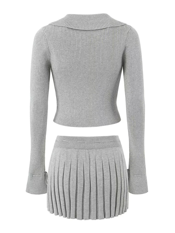 Preppy Cardigan Top and Mini Knitted Set