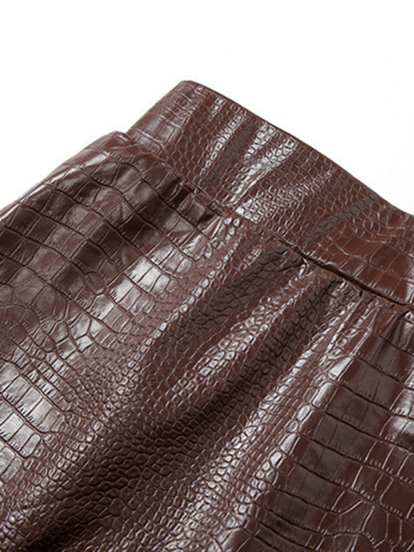 Croc Print Tube Top Skirt Suit