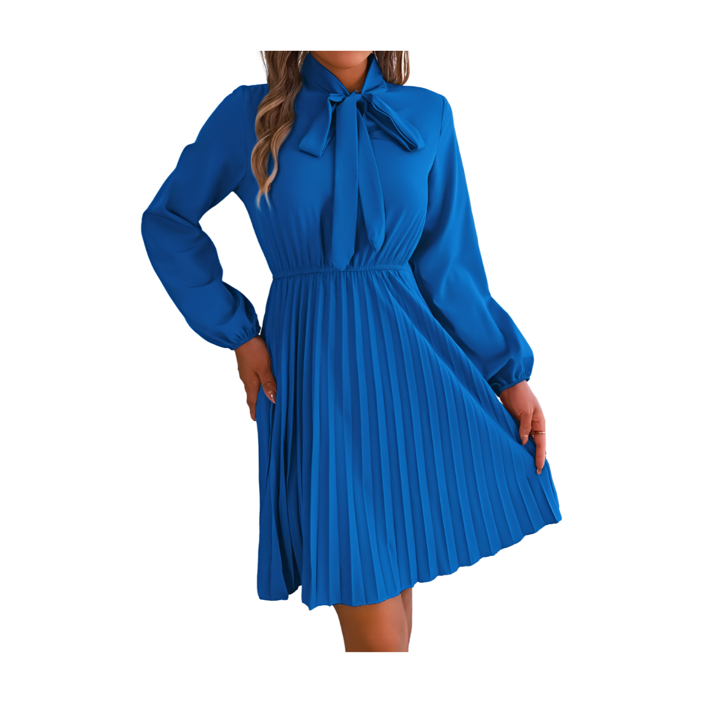 Long Sleeve Skirt Pleated Tie Waist Dress