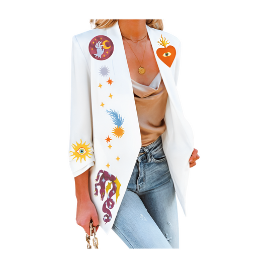 Circus Mystic Blazer Jacket Long Sleeve White and Graphic Decals