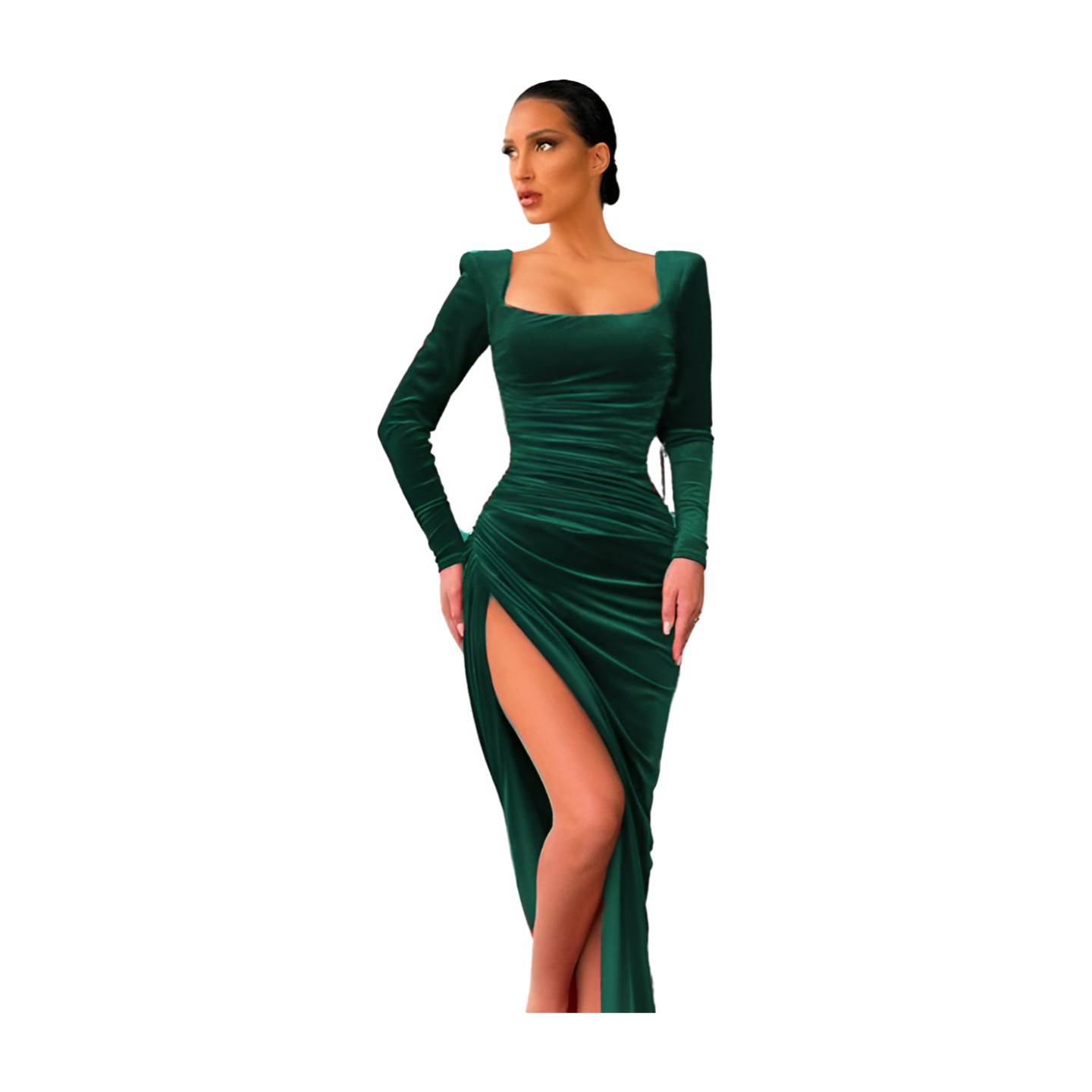 Square Neck High Waist Split Mini Gown Dress