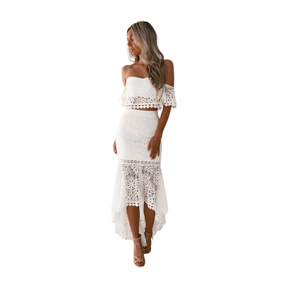 Lace Off Shoulder Midriff and Skirt Set