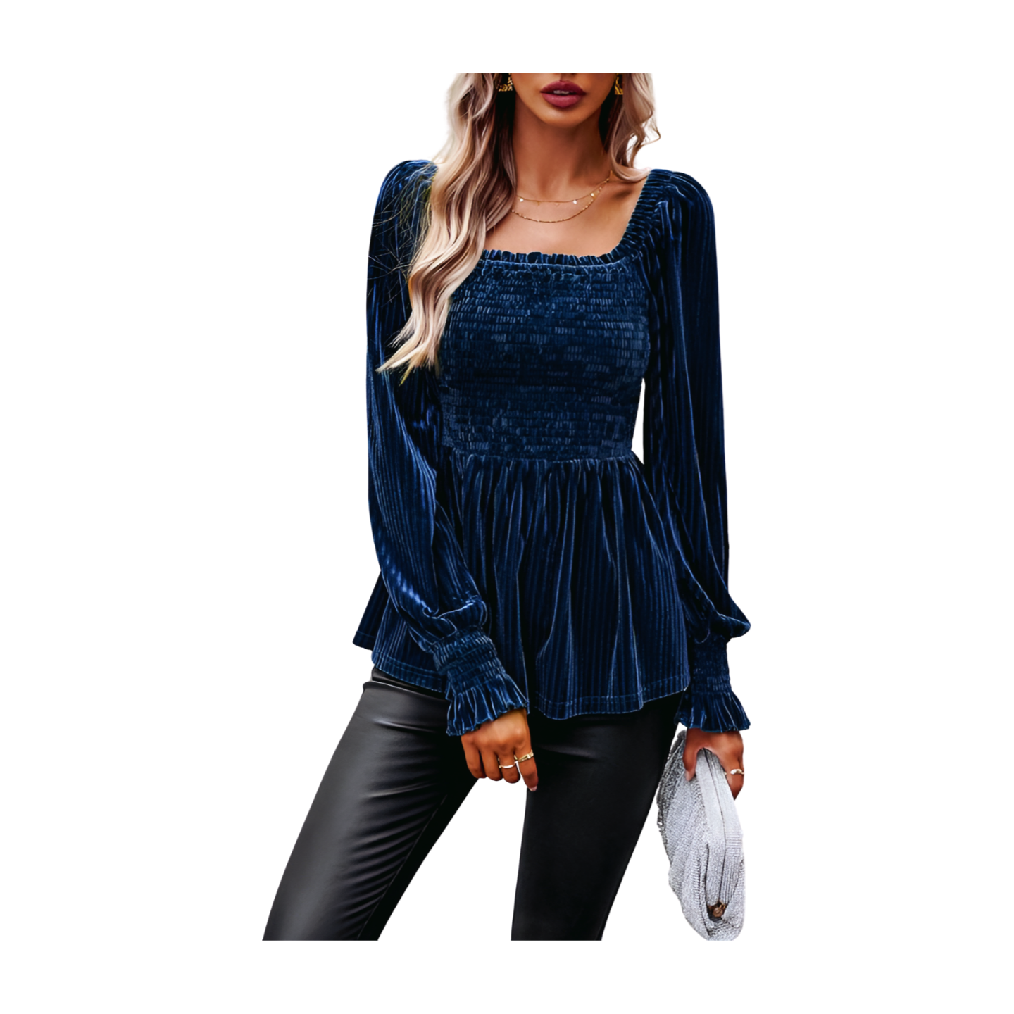 Velvet Ruffle Long Sleeved Top