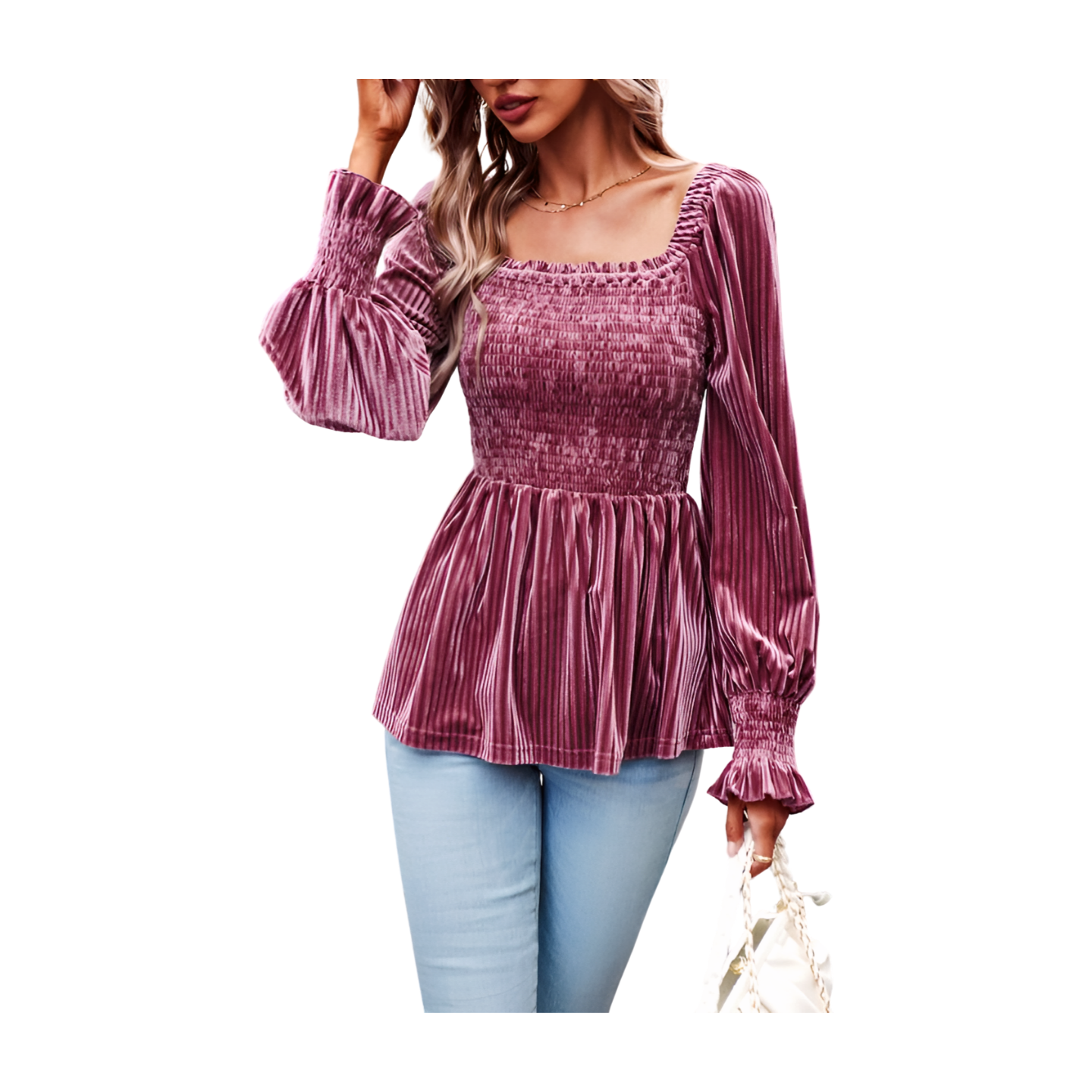 Velvet Ruffle Long Sleeved Top